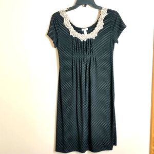 Soma Women's Size XS Black Polka Dot Tan Lace Trim Short Sleeve Nightgown